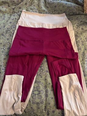 High-Waist Leggings 2 pair  - Burgundy  & Cream super soft